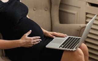 woman attending online childbirth education