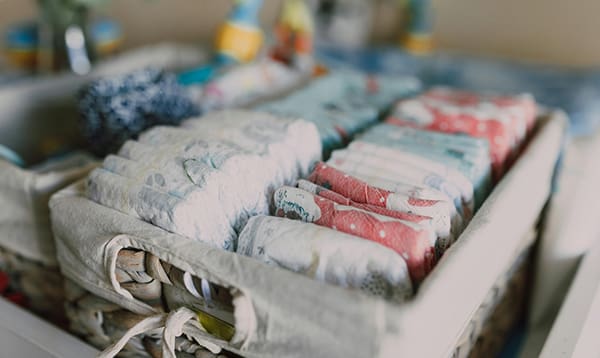 basket of diapers and baby supplies, What to have at home for AFTER birth